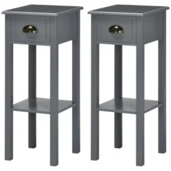 HOMCOM 2-Tier Side Table With Drawer, Narrow End Table With Bottom Shelf, For Living Room Or Bedroom, Set Of 2, Gray 7 HOMCOM 2-Tier Side Table With Drawer, Narrow End Table With Bottom Shelf, For Living Room Or Bedroom, Set Of 2, Gray -Homcom GUEST 506f0721 1f38 4578 b1fa 6c8724e6e13c