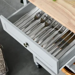 HOMCOM Kitchen Island Utility Storage Trolley Cart With Rubber Wood Top, Towel Rack, 2 Cabinets & Drawers For Dining Room -Homcom GUEST 50e5244f 775a 445f 9cee fcd904e85f36