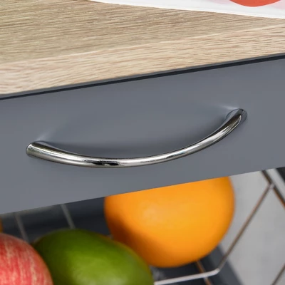 HOMCOM Mobile Rolling Kitchen Island Trolley Serving Cart With Underneath Drawer & Slide-Out Wire Storage Basket, Grey 4 HOMCOM Mobile Rolling Kitchen Island Trolley Serving Cart With Underneath Drawer & Slide-Out Wire Storage Basket, Grey - Image 4