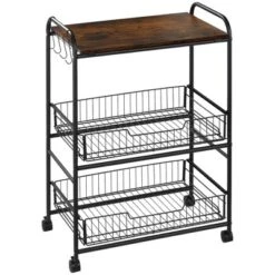 HOMCOM 24" 3-Tier Rolling Kitchen Cart, Utility Storage Trolley With 2 Basket Drawers, Side Hooks For Dining Room -Homcom GUEST 52a63a59 92b5 4f44 a3db ce58a3e4ccd0