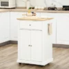 HOMCOM Rolling Kitchen Island Cart, Portable Serving Trolley Table With Drawer, Adjustable Shelf And 2 Towel Racks, Cream White