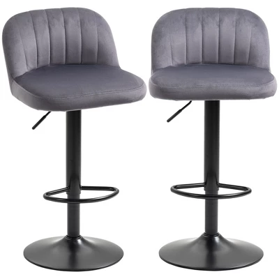 HOMCOM Adjustable Bar Stools Set Of 2, Velvet Counter Height Barstool, Upholstered Kitchen Stool With Swivel Seat, Steel Frame, Footrest, Gray 3 HOMCOM Adjustable Bar Stools Set Of 2, Velvet Counter Height Barstool, Upholstered Kitchen Stool With Swivel Seat, Steel Frame, Footrest, Gray - Image 3