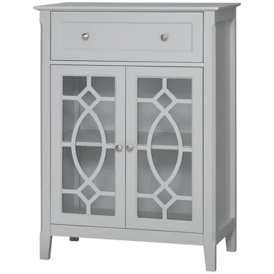 HOMCOM Kitchen Cabinet, Storage Cabinet, Sideboard Floor Accent Cabinet W/ 2 Glass Doors, Drawer, Adjustable Shelves For Living Room Entryway, Gray 3 HOMCOM Kitchen Cabinet, Storage Cabinet, Sideboard Floor Accent Cabinet W/ 2 Glass Doors, Drawer, Adjustable Shelves For Living Room Entryway, Gray - Image 3