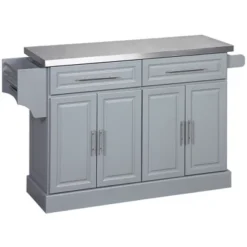 HOMCOM Rolling Kitchen Island With Storage, Portable Kitchen Cart With Stainless Steel Top, 2 Drawers, Spice, Knife And Towel Rack And Cabinets, Gray -Homcom GUEST 5701fe55 de60 4423 911f d648ac52a8cd