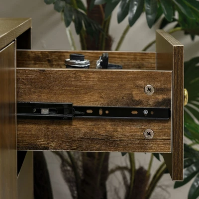 HOMCOM Modern Sideboard, Storage Cabinet, Accent Cupboard With 3 Drawers, Adjustable Shelf For Kitchen, Living Room, Brown 4 HOMCOM Modern Sideboard, Storage Cabinet, Accent Cupboard With 3 Drawers, Adjustable Shelf For Kitchen, Living Room, Brown - Image 4