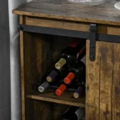 HOMCOM Industrial Sideboard Storage Cabinet, Serving Bar Buffet With Sliding Barn Door And 6-Bottle Wine Rack -Homcom GUEST 58487213 6fe4 4110 83ed 836ce3117b3a