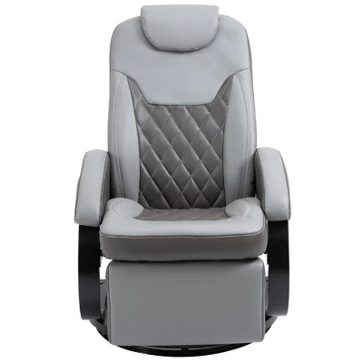 HOMCOM PU Recliner Reading Armchair With Footrest, Headrest And Round Steel/Wood Base For Living Room Or Office, Gray 3 HOMCOM PU Recliner Reading Armchair With Footrest, Headrest And Round Steel/Wood Base For Living Room Or Office, Gray - Image 3