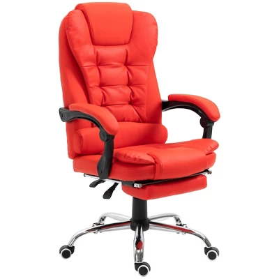 HOMCOM High-Back Executive Office Chair With Footrest, PU Leather Computer Chair With Reclining Function And Armrest, Ergonomic Office Chair, Red 3 HOMCOM High-Back Executive Office Chair With Footrest, PU Leather Computer Chair With Reclining Function And Armrest, Ergonomic Office Chair, Red - Image 3