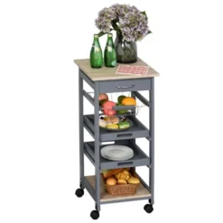 HOMCOM Mobile Rolling Kitchen Island Trolley Serving Cart With Underneath Drawer & Slide-Out Wire Storage Basket, Grey 12 HOMCOM Mobile Rolling Kitchen Island Trolley Serving Cart With Underneath Drawer & Slide-Out Wire Storage Basket, Grey -Homcom GUEST 5d9b544f 71d9 4323 8f60 d844ab9e273f