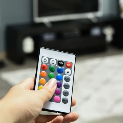 HOMCOM High Gloss TV Stand Cabinet With Remote Controlled LED Lights, Media TV Console Table With Storage Compartment For TVs Up To 65", Black 4 HOMCOM High Gloss TV Stand Cabinet With Remote Controlled LED Lights, Media TV Console Table With Storage Compartment For TVs Up To 65", Black - Image 4