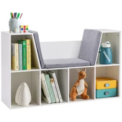 HOMCOM 6-Cubby Kids Bookcase, Reading Nook Organizer With Seat Cushion, Toddler Storage Cabinet Shelf For Playroom Bedroom, 40.5" X 12" X 23.5" -Homcom GUEST 60c01da8 be3d 482e bd58 e56e6df77351