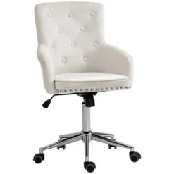 HOMCOM Modern Mid-back Desk Chair With Button Tufted Velvet Back, Nailhead Trim, Swivel Home Office Chair With Adjustable Height, Curved Padded Armrests -Homcom GUEST 612138d6 02f8 4edd b013 31dd6249e2eb