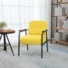 HOMCOM Modern Accent Chair With Cushioned Seat And Back, Upholstered Velvet Armchair For Bedroom, Living Room Chair With Arms And Steel Legs, Yellow