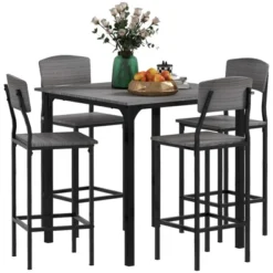 HOMCOM 5 PC Modern Counter Height Bar Table Set Compact Kitchen Table 4 Chairs Set With Footrest, Metal Legs -Homcom GUEST 627432ed 5790 488a 8584 33d5158facff