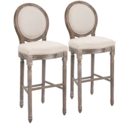 HOMCOM Vintage Bar Stools Set Of 2, Wood Barstools Accent Chairs With Soft Linen Cushions & Footrest, 29.5" Seat Height -Homcom GUEST 63a07763 8b3d 4b41 b16b f1c9a8efdbd4