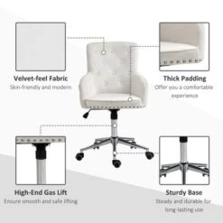 HOMCOM Modern Mid-back Desk Chair With Button Tufted Velvet Back, Nailhead Trim, Swivel Home Office Chair With Adjustable Height, Curved Padded Armrests -Homcom GUEST 64ea4b12 703a 4290 8d4e 8a74eaf70e38