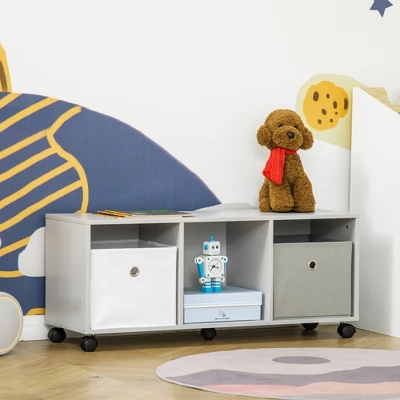 HOMCOM Kids Toy Chest With Cloth Drawers, Cabinet Storage Organizer Children Display Shelf For Toys, Clothes, Or Books For Bedroom With Wheels 2 HOMCOM Kids Toy Chest With Cloth Drawers, Cabinet Storage Organizer Children Display Shelf For Toys, Clothes, Or Books For Bedroom With Wheels - Image 2