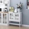 HOMCOM Kitchen Credenza & Sideboard Buffet Cabinet With 2 Glass Doors & Storage Shelves