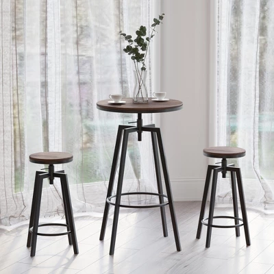 HOMCOM 3 Piece Industrial Adjustable Dining Table Set, Bar Height Bistro Table And Swivel Pub Stools For Small Space 1 HOMCOM 3 Piece Industrial Adjustable Dining Table Set, Bar Height Bistro Table And Swivel Pub Stools For Small Space