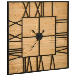 HOMCOM 36 Inch Large Wall Clock, Square Silent Non Ticking Metal Wood Farmhouse Roman Numeral Clocks Decor, Battery Operated, Black And Natural -Homcom GUEST 675fc907 2959 4d3a a2c4 a3f3e234f2ab