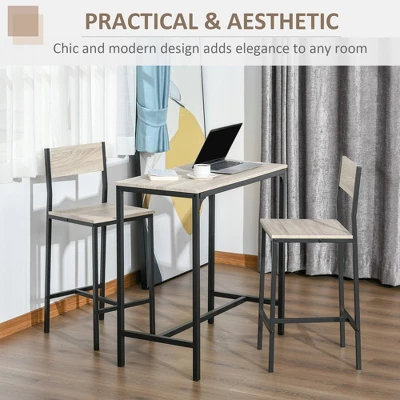 HOMCOM 3 Piece Industrial Dining Table Set, Counter Height Bar Table & Chairs Set For Small Space, Dining Room 4 HOMCOM 3 Piece Industrial Dining Table Set, Counter Height Bar Table & Chairs Set For Small Space, Dining Room - Image 4