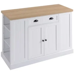 HOMCOM Fluted-Style Wooden Kitchen Island, Storage Cabinet W/ Drawer, Open Shelving, And Interior Shelving For Dining Room -Homcom GUEST 67b4ffc5 36cd 4f94 9ccd cb78248ada58