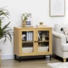 HOMCOM Small Storage Cabinet, Living Room Sideboard Cabinet With Double Glass Doors And Metal Legs For Dining Room Storage, Oak