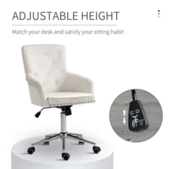 HOMCOM Modern Mid-back Desk Chair With Button Tufted Velvet Back, Nailhead Trim, Swivel Home Office Chair With Adjustable Height, Curved Padded Armrests -Homcom GUEST 67fca0ef 8c61 40a3 8540 834edc6acc6a
