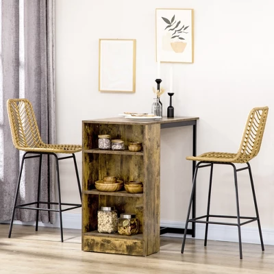 HOMCOM Modern Rattan Bar Stools Set Of 2, Breathable Steel-Base Wicker Counter Height Barstools For Kitchen Counter, Yellow 1 HOMCOM Modern Rattan Bar Stools Set Of 2, Breathable Steel-Base Wicker Counter Height Barstools For Kitchen Counter, Yellow