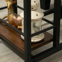 HOMCOM C Shaped End Table With Storage Shelves, Mobile Side Table With Wheels For Sofa Couch, Bed, Metal Frame, Rustic Brown -Homcom GUEST 6915feef bd8c 4099 89ae 193a415322c7