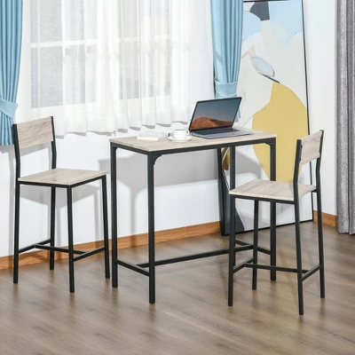HOMCOM 3 Piece Industrial Dining Table Set, Counter Height Bar Table & Chairs Set For Small Space, Dining Room 1 HOMCOM 3 Piece Industrial Dining Table Set, Counter Height Bar Table & Chairs Set For Small Space, Dining Room