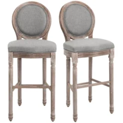 HOMCOM Vintage Bar Stools Set Of 2, Wood Barstools Accent Chairs With Soft Linen Cushions & Footrest, 29.5" Seat Height -Homcom GUEST 6a6acb63 8443 4939 a554 7e8cfd8d69c0