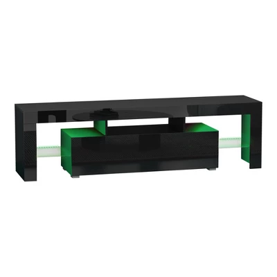 HOMCOM High Gloss TV Stand Cabinet With Remote Controlled LED Lights, Media TV Console Table With Storage Compartment For TVs Up To 65", Black 3 HOMCOM High Gloss TV Stand Cabinet With Remote Controlled LED Lights, Media TV Console Table With Storage Compartment For TVs Up To 65", Black - Image 3