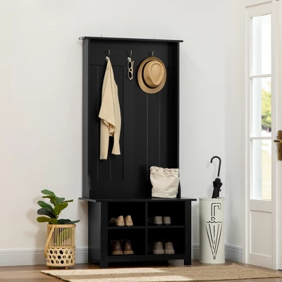 HOMCOM Hall Tree With Shoe Storage Bench, Entryway Bench With Coat Rack, Accent Coat Tree With Adjustable Shelves For Hallway, Mud Room, Black 1 HOMCOM Hall Tree With Shoe Storage Bench, Entryway Bench With Coat Rack, Accent Coat Tree With Adjustable Shelves For Hallway, Mud Room, Black
