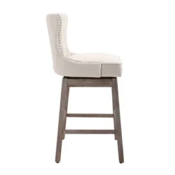 HOMCOM Upholstered Fabric Bar Height Bar Stools Set Of 2, 180° Swivel Nailhead-Trim Pub Chairs, 30" Seat Height With Rubber Wood Legs -Homcom GUEST 70d2e8b4 2d5a 44f5 bb2a fae9d623bd80