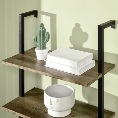 HOMCOM Industrial 5 Tier Ladder Shelf, Wall Mount Storage Shelves Bookcase With Metal Frame, Corner Unit, Plant Flower Rack For Living Room, Balcony, Brown 4 HOMCOM Industrial 5 Tier Ladder Shelf, Wall Mount Storage Shelves Bookcase With Metal Frame, Corner Unit, Plant Flower Rack For Living Room, Balcony, Brown - Image 4