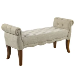 HOMCOM Traditional Style Entryway Bed End Shoe Bench With Button Tufted And Rounded Arm For Living Room -Homcom GUEST 72563c20 ad94 4e01 b4fa 5ce677284176
