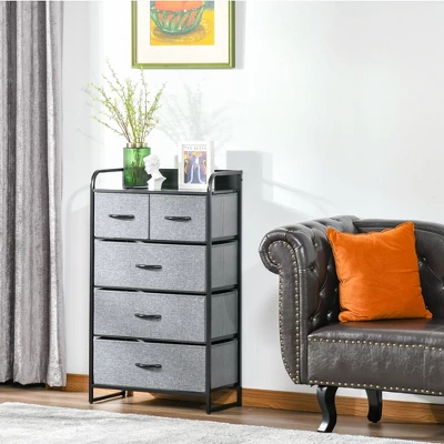 HOMCOM 5-Drawer Fabric Dresser Tower, 4-Tier Storage Organizer With Steel Frame For Hallway, Bedroom And Closet, Gray 1 HOMCOM 5-Drawer Fabric Dresser Tower, 4-Tier Storage Organizer With Steel Frame For Hallway, Bedroom And Closet, Gray