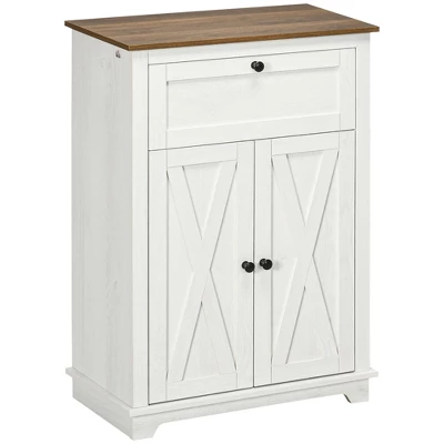 HOMCOM Farmhouse Storage Cabinet, Sideboard With Double Doors, Drawer, And Adjustable Shelf For Kitchen, Bedroom, Living Room, White 3 HOMCOM Farmhouse Storage Cabinet, Sideboard With Double Doors, Drawer, And Adjustable Shelf For Kitchen, Bedroom, Living Room, White - Image 3