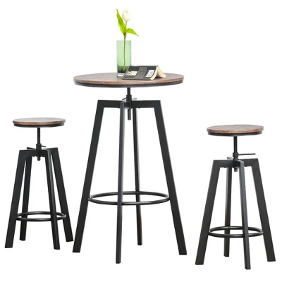 HOMCOM 3 Piece Industrial Adjustable Dining Table Set, Bar Height Bistro Table And Swivel Pub Stools For Small Space 3 HOMCOM 3 Piece Industrial Adjustable Dining Table Set, Bar Height Bistro Table And Swivel Pub Stools For Small Space - Image 3