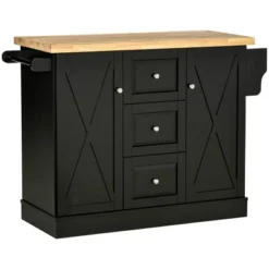 HOMCOM Farmhouse Mobile Kitchen Island Utility Cart On Wheels With Barn Door Style Cabinets, Drawers -Homcom GUEST 74bdf8bd 9e9e 4619 8717 3d07215ca8bd