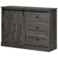 HOMCOM Farmhouse Coffee Bar Cabinet, Kitchen Sideboard, Buffet Cabinet With Sliding Barn Door And 3 Storage Drawers For Living Room, Dark Gray 7 HOMCOM Farmhouse Coffee Bar Cabinet, Kitchen Sideboard, Buffet Cabinet With Sliding Barn Door And 3 Storage Drawers For Living Room, Dark Gray -Homcom GUEST 763ccc50 45d2 43d0 95e9 7118610dc5cc