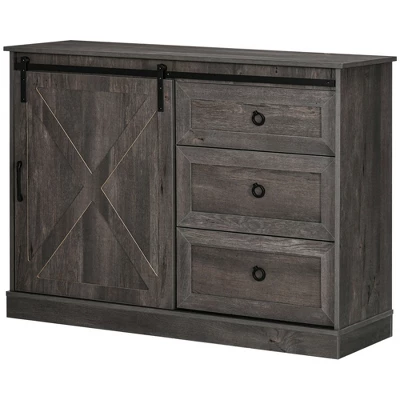 HOMCOM Farmhouse Coffee Bar Cabinet, Kitchen Sideboard, Buffet Cabinet With Sliding Barn Door And 3 Storage Drawers For Living Room, Dark Gray 3 HOMCOM Farmhouse Coffee Bar Cabinet, Kitchen Sideboard, Buffet Cabinet With Sliding Barn Door And 3 Storage Drawers For Living Room, Dark Gray - Image 3