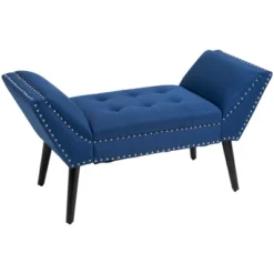 HOMCOM Modern Button Tufted Sitting Bench, Accent Fabric Upholstered Ottoman For Bedroom Or Living Room, Blue 7 HOMCOM Modern Button Tufted Sitting Bench, Accent Fabric Upholstered Ottoman For Bedroom Or Living Room, Blue -Homcom GUEST 767b4e85 b0bf 46df a65c 50db5d8b5cb2