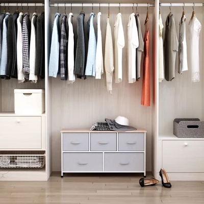 HOMCOM 40" L 5 Drawer Horizontal Storage Cube Dresser Unit Bedroom Organizer Livingroom Shelf Tower With Fabric Bins 2 HOMCOM 40" L 5 Drawer Horizontal Storage Cube Dresser Unit Bedroom Organizer Livingroom Shelf Tower With Fabric Bins - Image 2