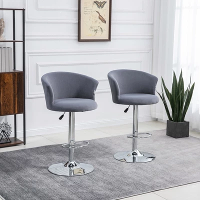 HOMCOM Adjustable Bar Stools Set Of 2, Velvet Kitchen Stool, Upholstered Counter Height Barstool With Swivel Seat, Wing Back, Gray 1 HOMCOM Adjustable Bar Stools Set Of 2, Velvet Kitchen Stool, Upholstered Counter Height Barstool With Swivel Seat, Wing Back, Gray