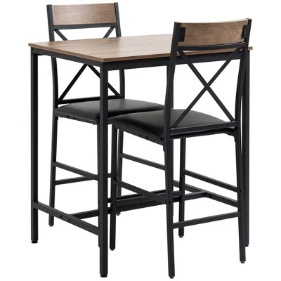 HOMCOM 3 Piece Bar Table And Chair Set, Dining Table And Armless Chairs Set With PU Padded Stools And Steel Frame, Brown 3 HOMCOM 3 Piece Bar Table And Chair Set, Dining Table And Armless Chairs Set With PU Padded Stools And Steel Frame, Brown - Image 3