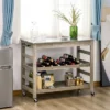 HOMCOM Rolling Kitchen Cart With Stainless Steel Countertop, 1 Bottom Shelf, 1 Slotted Middle Shelf And 4 Castor Wheels, Gray