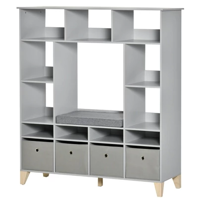 HOMCOM 47" Kids Reading Nook Organizer, Freestanding 15-Cubby Bookcase Storage Cabinet With Cushioned Seat For Toys, Books, Clothes 3 HOMCOM 47" Kids Reading Nook Organizer, Freestanding 15-Cubby Bookcase Storage Cabinet With Cushioned Seat For Toys, Books, Clothes - Image 3