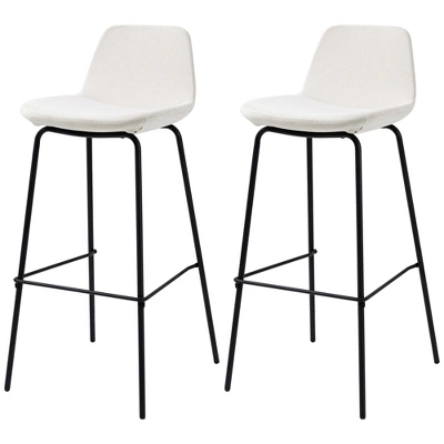 HOMCOM 29.5" Bar Stools Set Of 2, Upholstered Extra Tall Barstools, Armless Bar Chairs With Back, Steel Legs, Cream White 3 HOMCOM 29.5" Bar Stools Set Of 2, Upholstered Extra Tall Barstools, Armless Bar Chairs With Back, Steel Legs, Cream White - Image 3